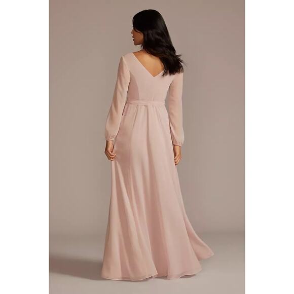 Celebrate DB Studio Teal Chiffon Long Sleeve V-Neck Dress SZ 14 Bridesmaid Gown - Picture 3 of 13